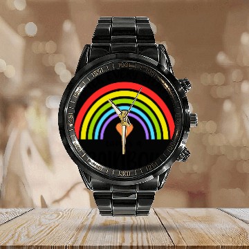 Discover After Every Storm Comes a Rainbow Calendar Steel Band Watch