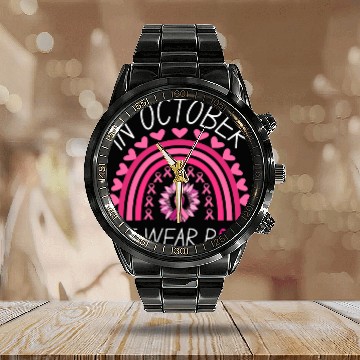 Discover In October We Wear Pink Ribbon Calendar Steel Band Watch