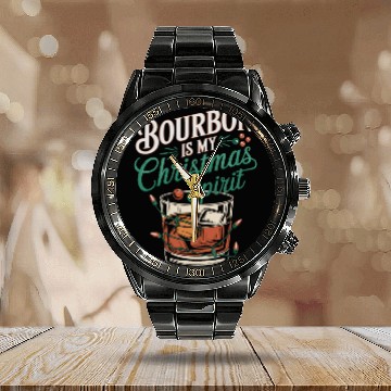 Discover Bourbon Is My Christmas Spirit Festive Design Calendar Steel Band Watch