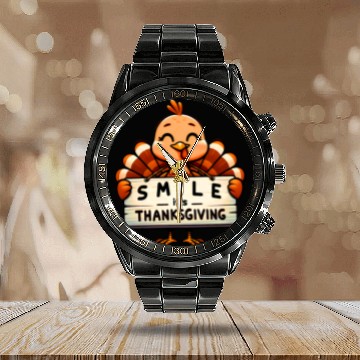 Discover Smile It's Thanksgiving Turkey Matching Family Calendar Steel Band Watch
