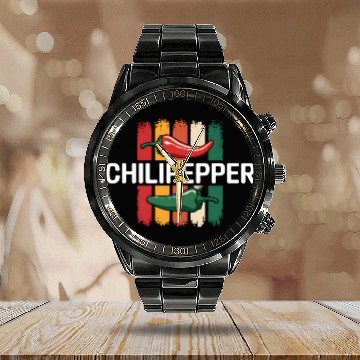 Discover Chili Pepper Retro Vibe Calendar Steel Band Watch