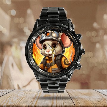 Discover Mouse Firefighter Calendar Steel Band Watch