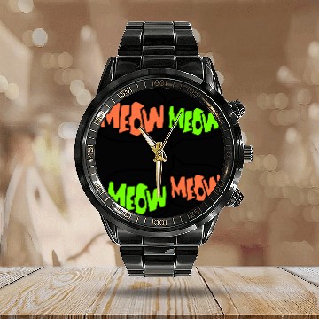 Discover Meow Cat Speech Bubble Cartoon Text Quote Comic Calendar Steel Band Watch
