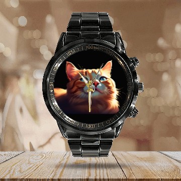 Discover A Cute Orange Cat Calendar Steel Band Watch