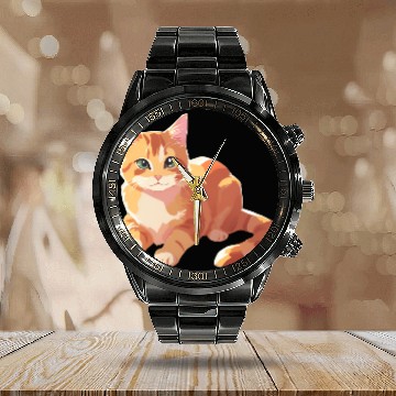 Discover A Cute Orange Cat Calendar Steel Band Watch
