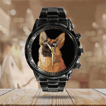 Discover Geometric German Shepherd Dog Art Calendar Steel Band Watch