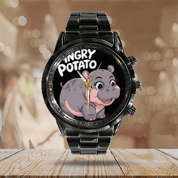 Discover Moo Deng Angry Potato Hippo Fun Calendar Steel Band Watch