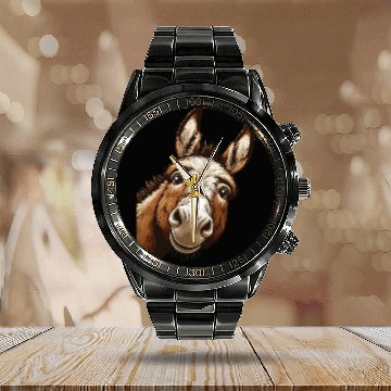 Discover Funny Donkey Art Donkey Face Curious Donkey Lover Calendar Steel Band Watch