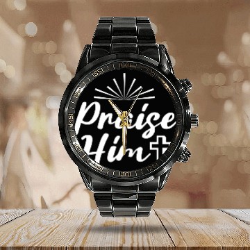 Discover Praise Him! Calendar Steel Band Watch