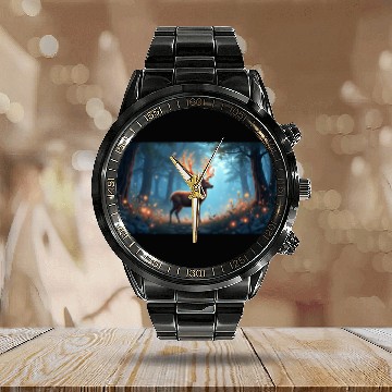 Discover Enchanted Deer in a Forest Calendar Steel Band Watch