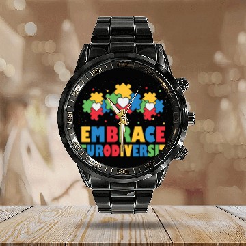 Discover embrace neurodiversity - Embrace ADHD Autism ASD Calendar Steel Band Watch