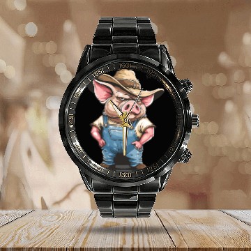 Discover Hillbilly Pig Farmer – Redneck Village Life Calendar Steel Band Watch