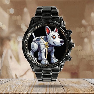 Discover Robot Dog Calendar Steel Band Watch
