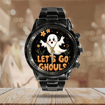 Discover Let's Go Ghouls Halloween Ghost Outfit Calendar Steel Band Watch