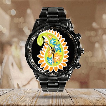 Discover Vibrant Floral Paisley Pattern Calendar Steel Band Watch