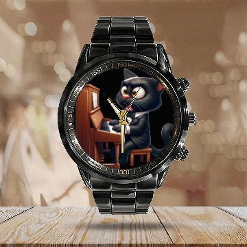 Discover Piano Prodigy Cat Calendar Steel Band Watch