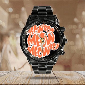 Discover Many Funny Meow Cat Meow Comic Letters Text Quote Calendar Steel Band Watch