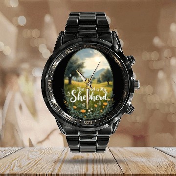 Discover The Lord Is My Shepherd Peaceful Christian Artwork Calendar Steel Band Watch