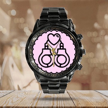 Discover Pink Heart & Handcuffs LIKE US ON FB #USAPatriotG Calendar Steel Band Watch