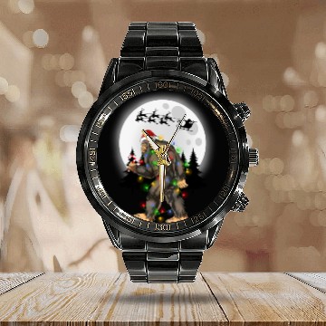 Discover Bigfoot Believe Christmas Tree Sasquatch Santa Calendar Steel Band Watch