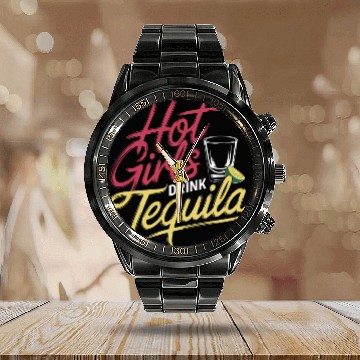 Discover Hot Girls Drink Tequila 6 Calendar Steel Band Watch