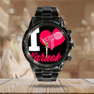 Discover I Love Karaoke Microphone Heart Calendar Steel Band Watch