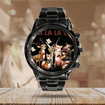 Discover Fa La La La Woodland Choir Christmas Vibes Calendar Steel Band Watch