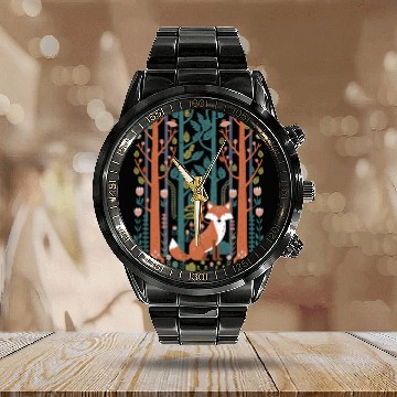 Discover Cottagecore Fox in enchanting Forest Calendar Steel Band Watch