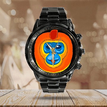 Discover Cute Golden Snub Nosed Monkey Face Calendar Steel Band Watch