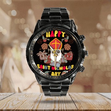 Discover Groovy Saint Nicholas Day logo Calendar Steel Band Watch