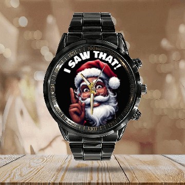 Discover Santa's Watching Festive African American Santa Calendar Steel Band Watch