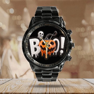 Discover Halloween Pumpkin Time Calendar Steel Band Watch