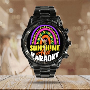 Discover Sun And Karaoke Rainbow Heart Calendar Steel Band Watch