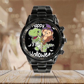 Discover Monkey Happy Halloween T-rex Mummy Costume Calendar Steel Band Watch