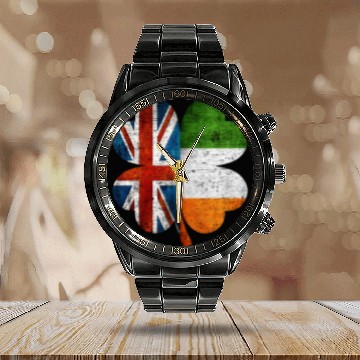 Discover British Irish Shamrock United Kingdom Ireland Flag Calendar Steel Band Watch