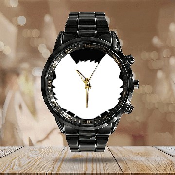 Discover Cat Face Silhouette Kitten Head Outline Outline Calendar Steel Band Watch