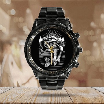 Discover Fishing Calendar Steel Band Watch
