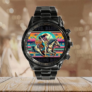 Discover Retro 80's Cowgirl Rodeo | Boots, Bling, & Rings Calendar Steel Band Watch