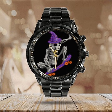 Discover Skateboarding Skeleton Halloween Skater Skateboard Calendar Steel Band Watch