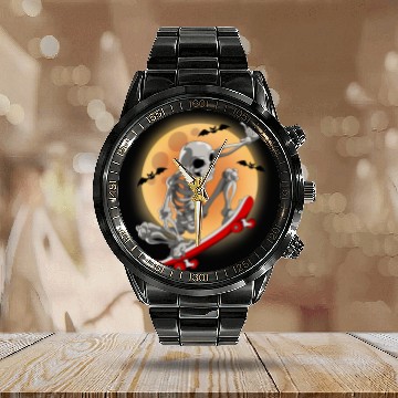 Discover Skateboarding Skeleton Halloween Skater Skateboard Calendar Steel Band Watch