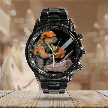 Discover Beaver Lumberjack Chainsaw Calendar Steel Band Watch