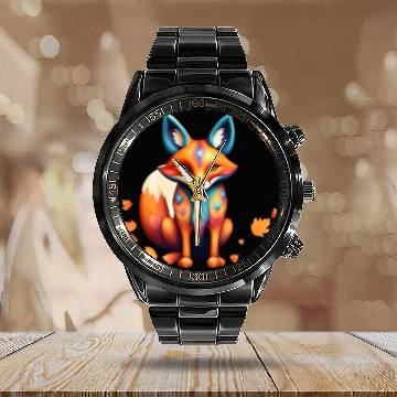 Discover Fall Fox Alebrije Calendar Steel Band Watch