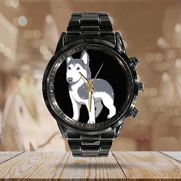 Discover Dog Lover Cute Siberian Husky Puppy Calendar Steel Band Watch