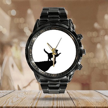 Discover Cat Moon Cliff At Night Werewolf Round Howling Fun Calendar Steel Band Watch