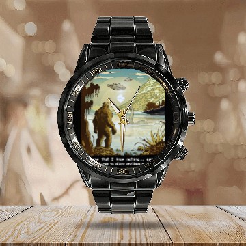 Discover Funny Bigfoot Philosophy Loch Ness Monster UFOs Calendar Steel Band Watch