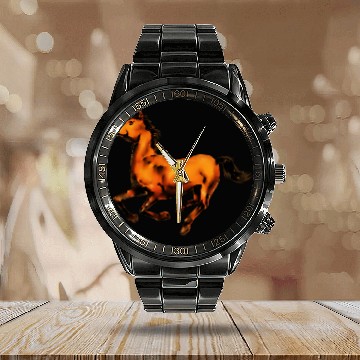 Discover Running Horse Calendar Steel Band Watch