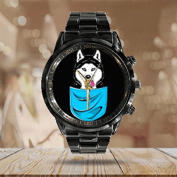 Discover Cute Siberian Husky Dog Lover Husky In A Pocket Calendar Steel Band Watch