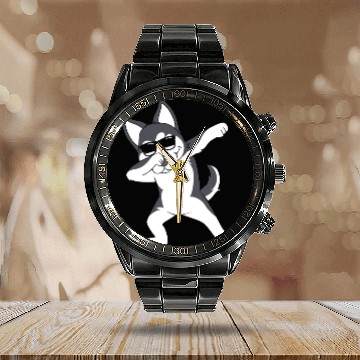Discover Cute Siberian Husky Dabbing Dog With Sunglasses Calendar Steel Band Watch