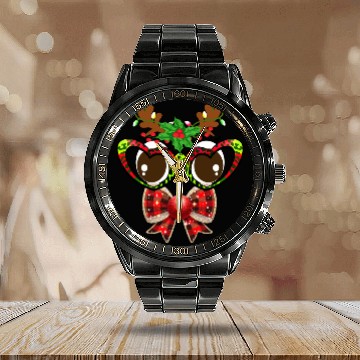 Discover Coquette Bow Reindeer Face Christmas Sunglasses Calendar Steel Band Watch