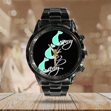 Discover Crazy Cat Lady Text Love Saying Quote Weird Woman Calendar Steel Band Watch